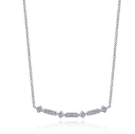 14K White Gold Curved Geometric Diamond Bar Necklace by Gabriel & Co.