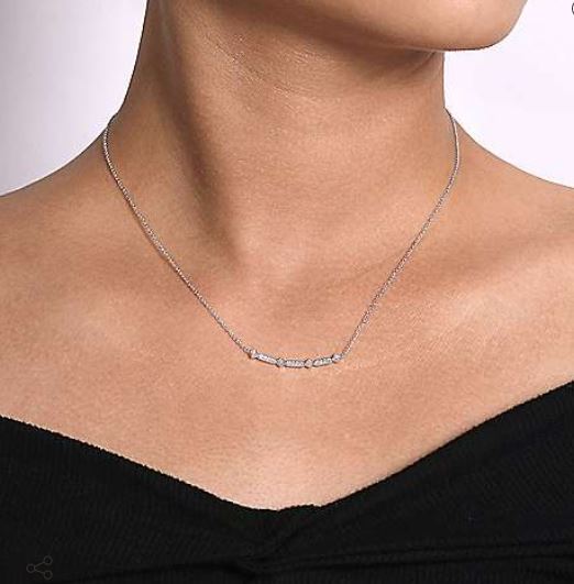 14K White Gold Curved Geometric Diamond Bar Necklace by Gabriel & Co.