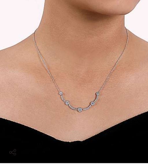 14K White Gold Scallop Diamond Necklace by Gabriel & Co.