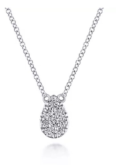 14K White Gold Diamond Teardrop Pendant Necklace by Gabriel & Co.