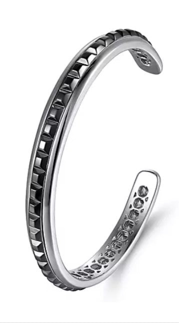 Sterling Silver Open Cuff Bracelet with Black Grommets by Gabriel & Co.