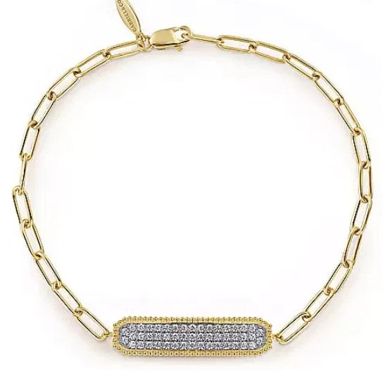 14K Yellow Gold Diamond Pavé Wide Bar Hollow Chain Bracelet By Gabriel & Co.