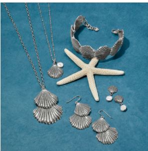 Silver Shells Pearl Drop Earrings by Brighton