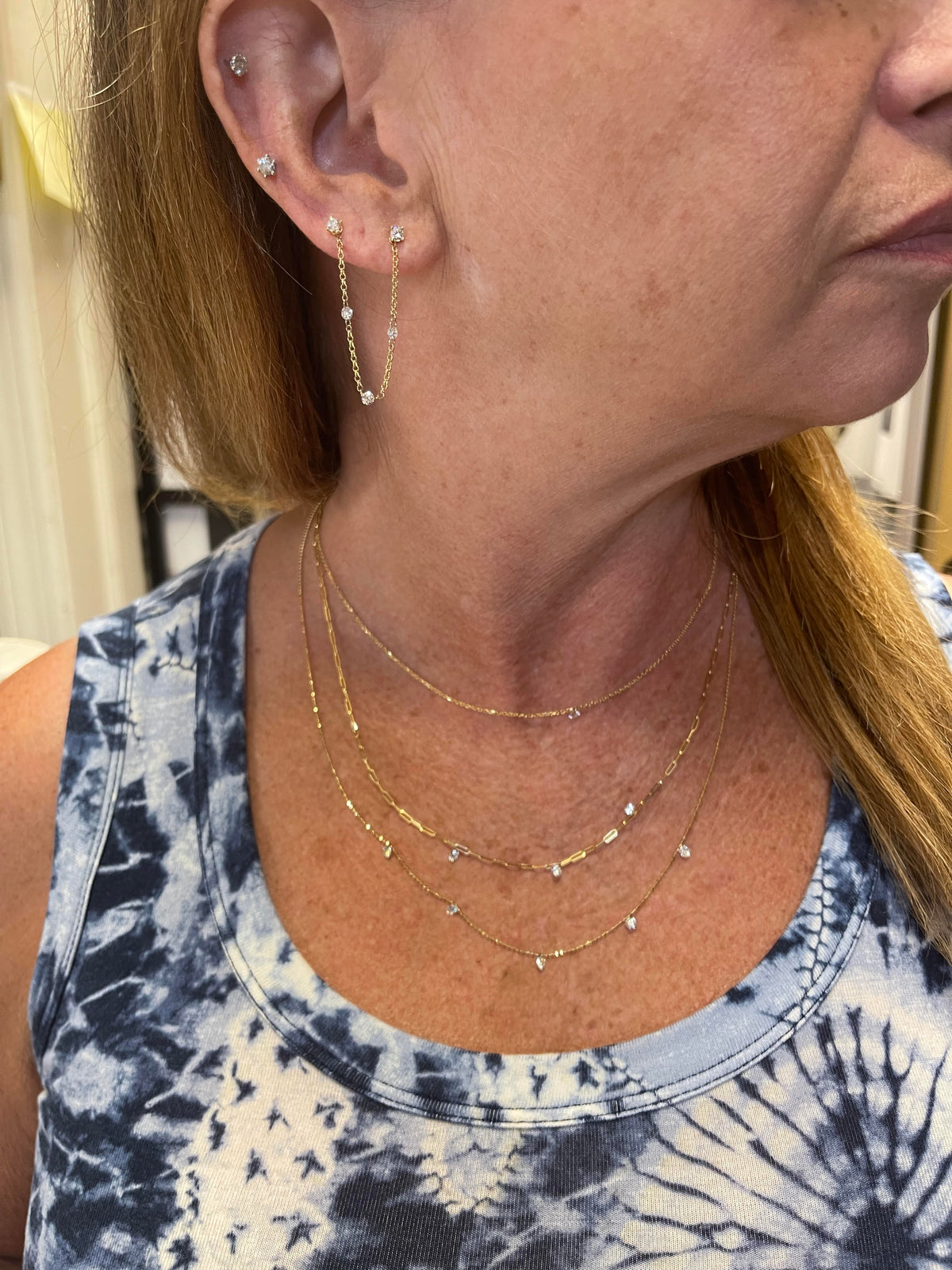 14K Yellow Gold Dashing Diamond 0.40CTW Double Hole Chain Earring By Brevani