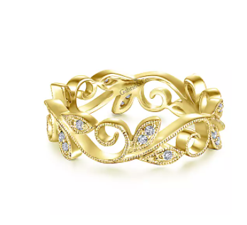 14K Yellow Gold Floral Branch Diamond Eternity Ring by Gabriel
