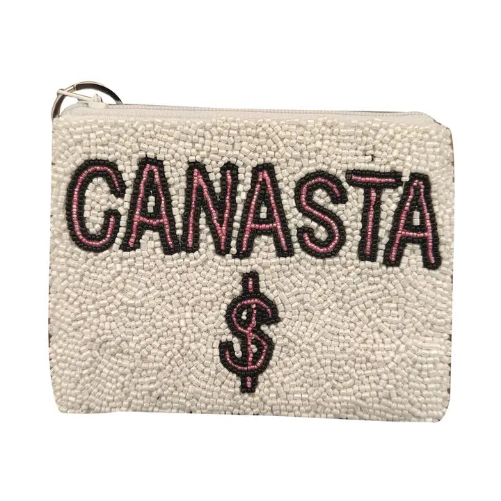Canasta $ Coin Purse - White/Neon Pink