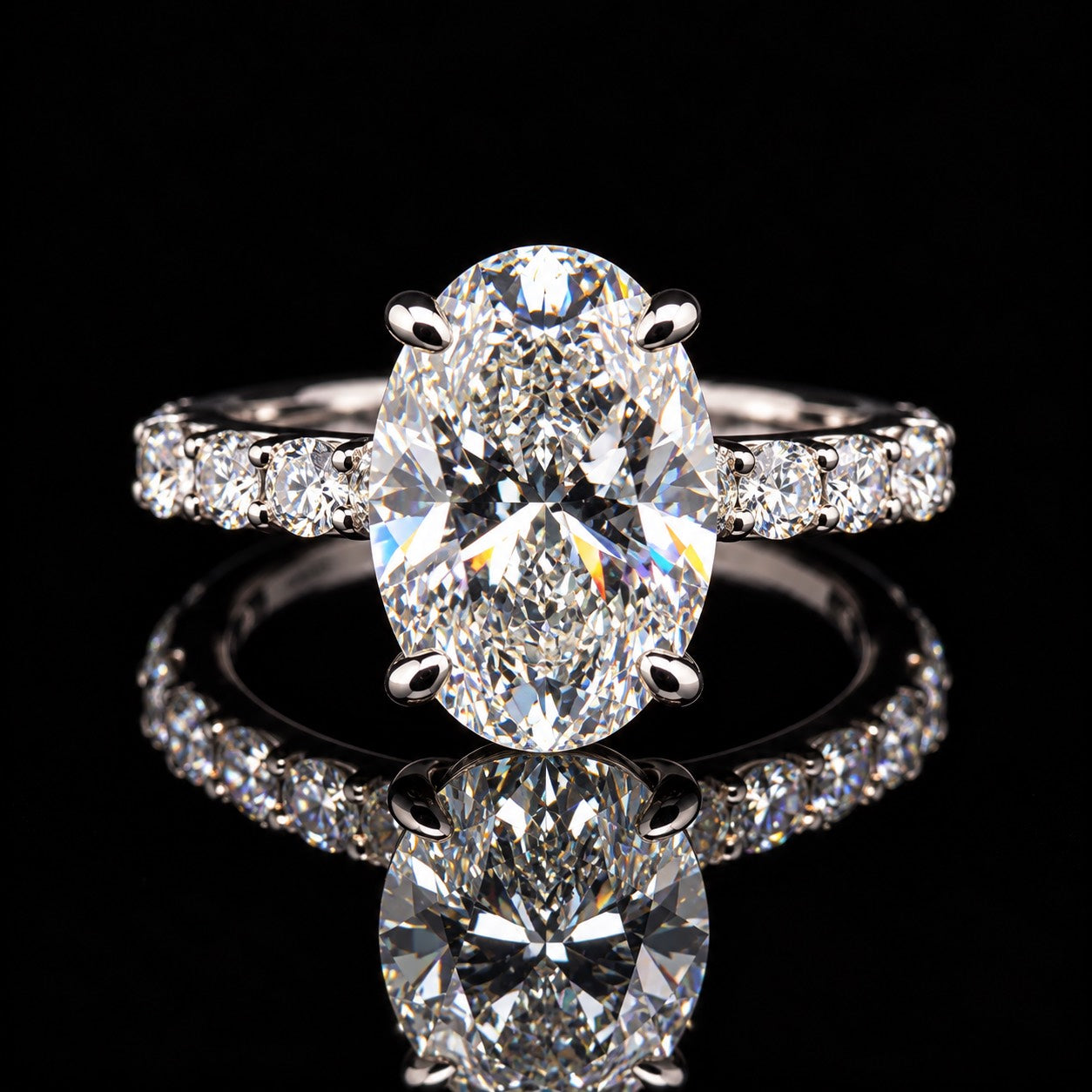 14K White Gold 5.08 CT Lab Grown Diamond Engagement Ring D VS1 Oval Center