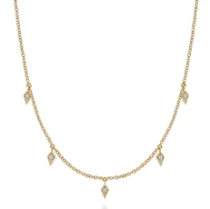 14K Yellow Gold Diamond Station Kite Droplet Necklace