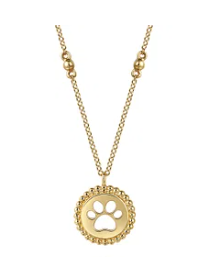 14K Yellow Plain Gold Bujukan Dog Paw Medallion Necklace