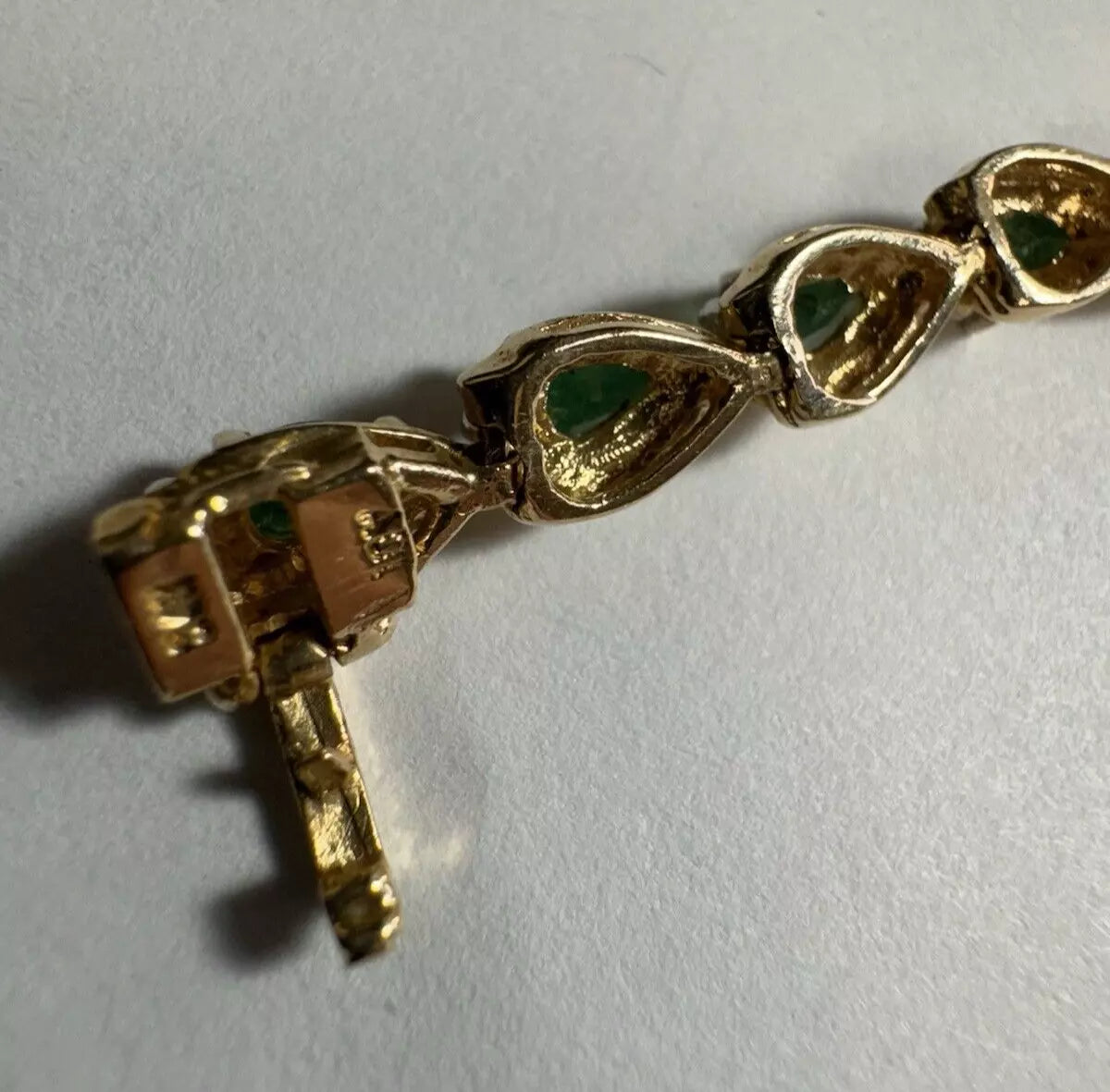 Vintage Estate 14k Gold Fine Precious Emerald And Diamond Toggle Necklace 1.00ct