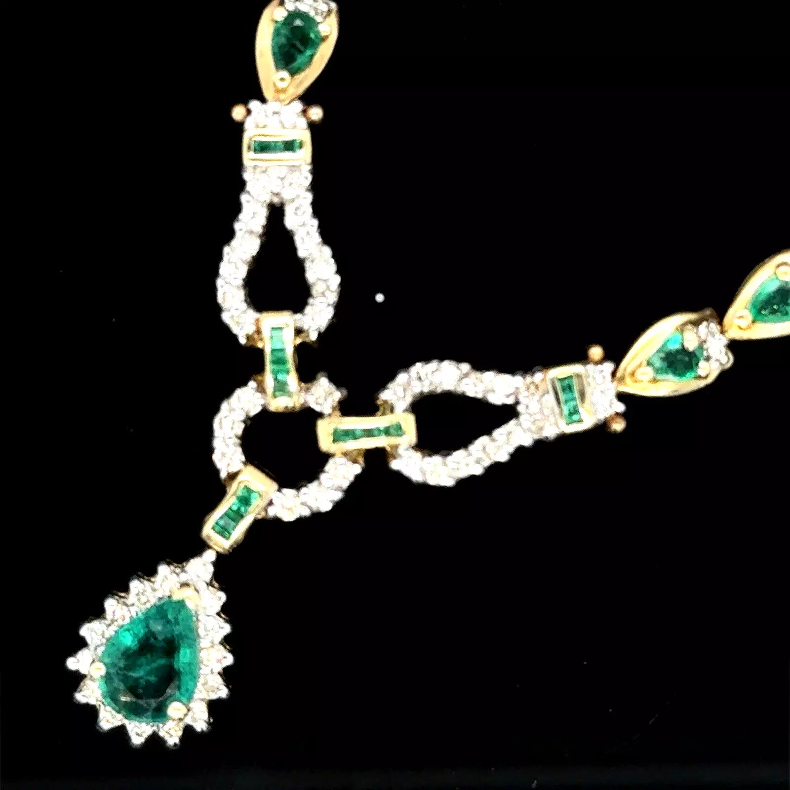 Vintage Estate 14k Gold Fine Precious Emerald And Diamond Toggle Necklace 1.00ct