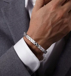 925 Sterling Silver Open Herringbone Cuff Bangle