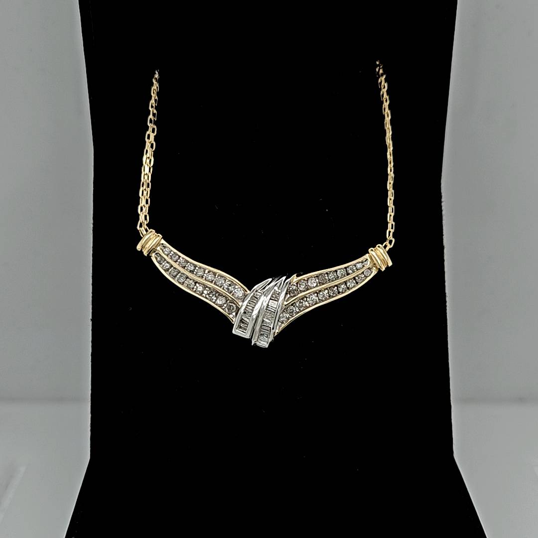 14K Yellow Gold Diamond Necklace-Estate