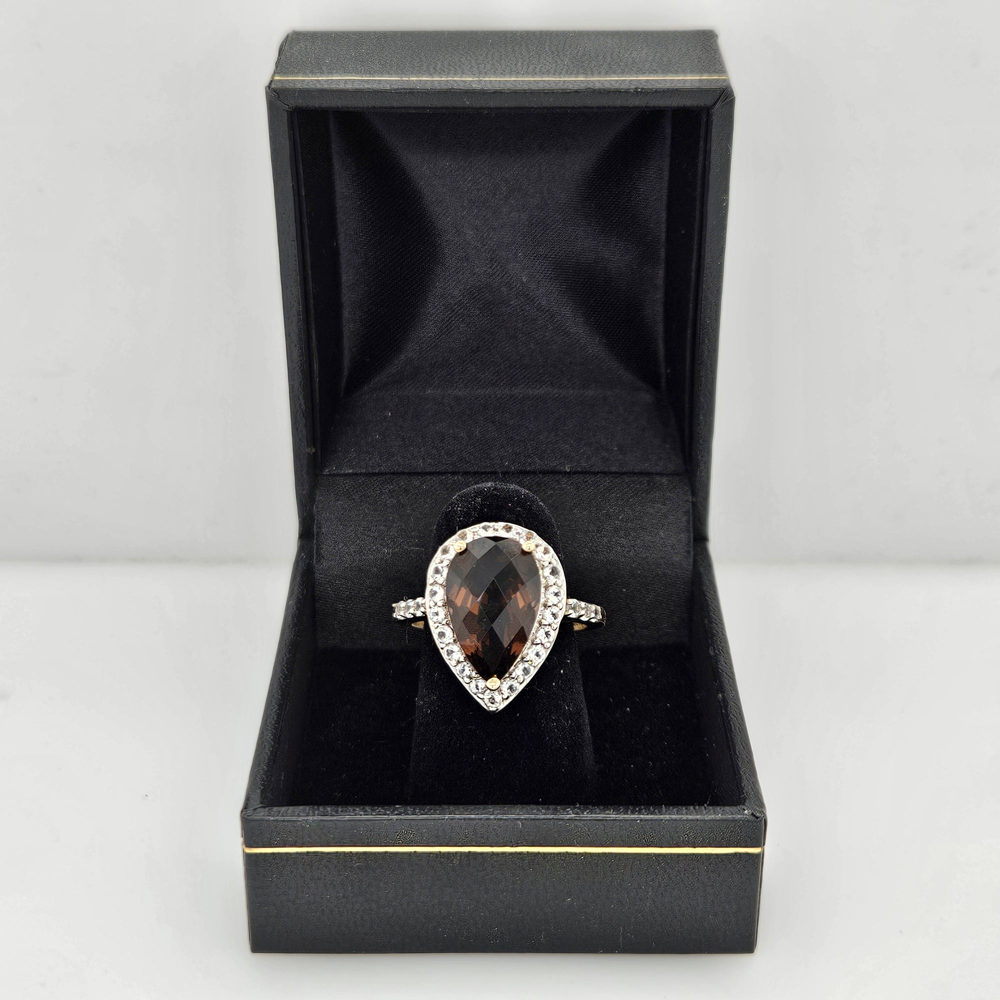 10K Ladies Pear Shape Brown Topaz With CZ Halo-Estate