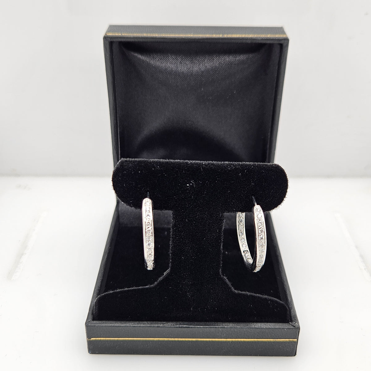 14K White Gold &amp; Diamond In/Out Large Hoops-Estate