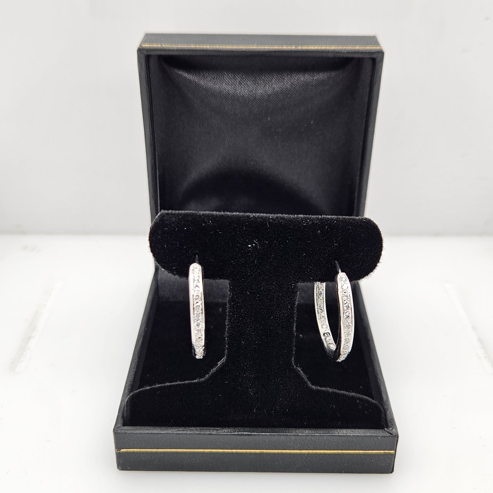 14K White Gold & Diamond In/Out Large Hoops-Estate