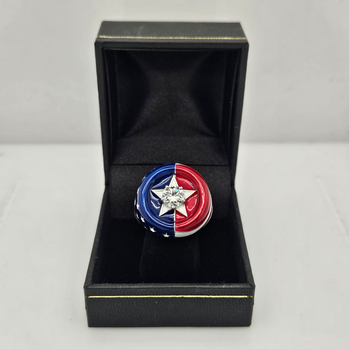 American Pride Flag Sterling Silver &amp; 1ct Diamond Men&#39;s Ring