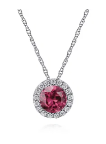 14K Necklace - WG DIAMOND HALO (.06CT) AND PINK TOURMALINE (.50CT).
