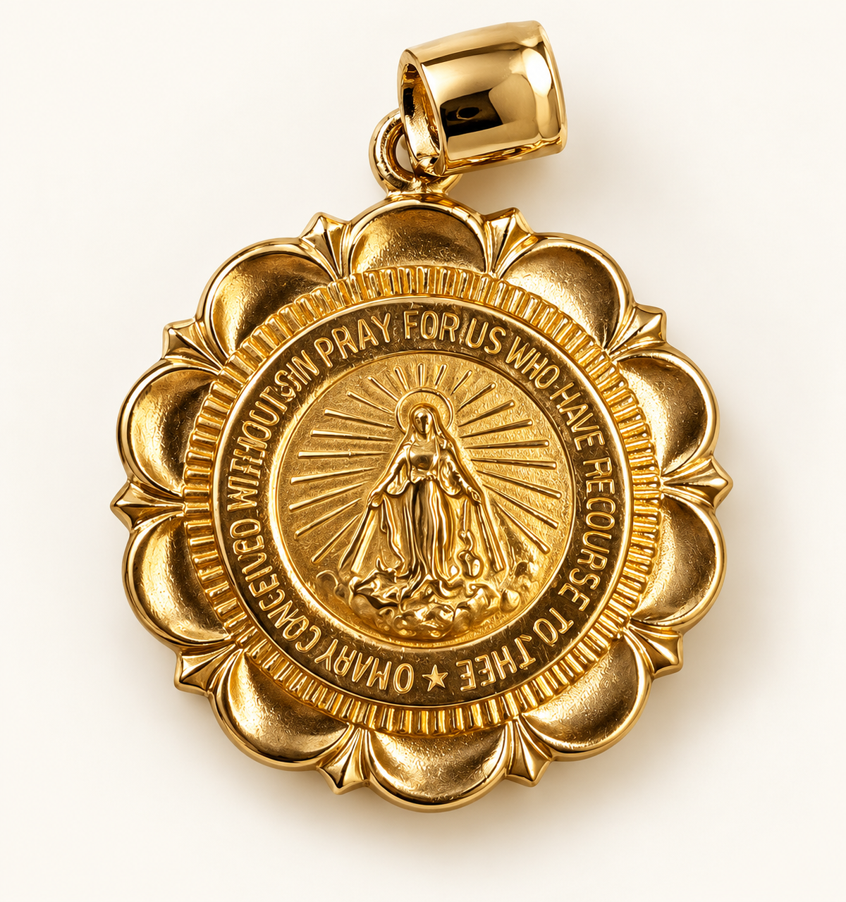 Gold Miraculous Medal Pendant – Virgin Mary Religious Charm