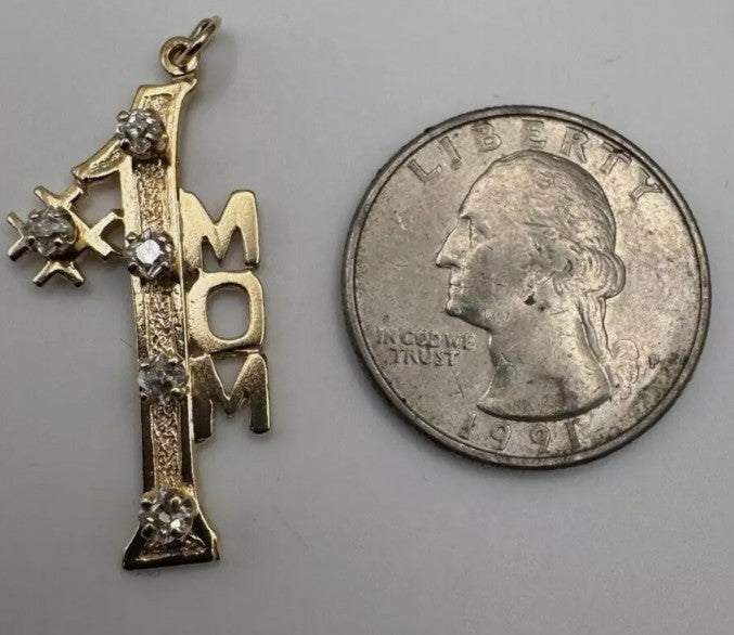 14k Yellow Gold Diamond Mom Pendant Love #1 Mom- ESTATE