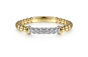 14K White-Yellow Gold Bujukan Band Stackable with Diamond Pave Center Bar