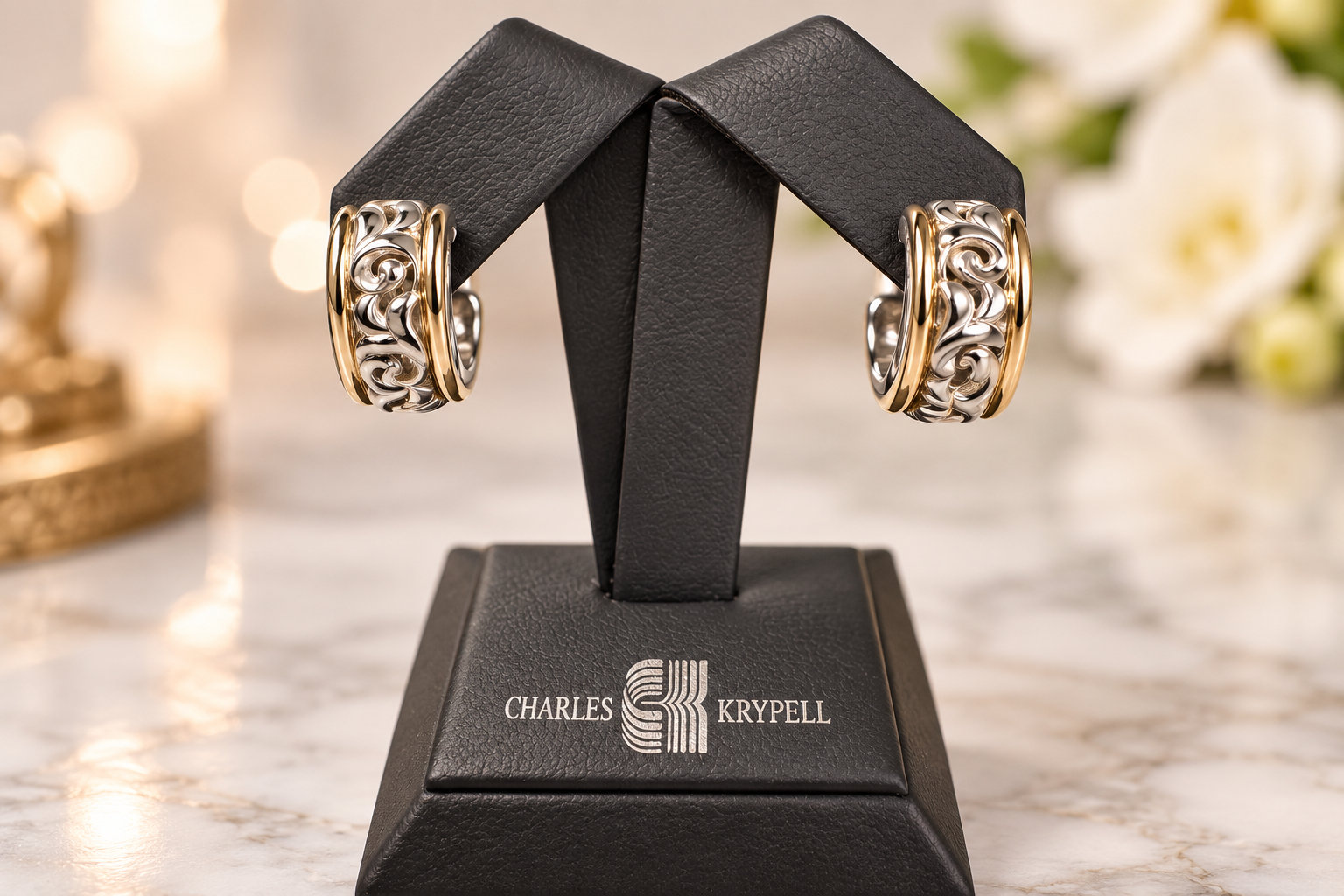 Charles Krypell Sterling Silver & 18K Yellow Gold Scrollwork Hoop Earrings