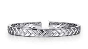 925 Sterling Silver Open Herringbone Cuff Bangle