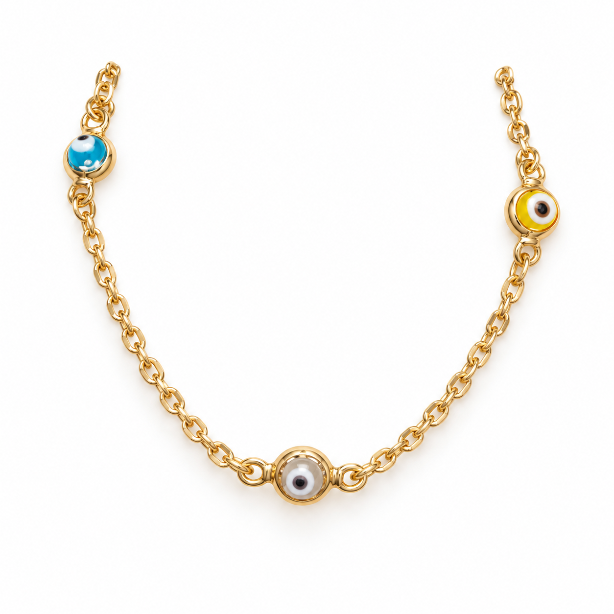 14k Children's Gold-Tone Evil Eye Charm Bracelet – Colorful Protective Eye Design