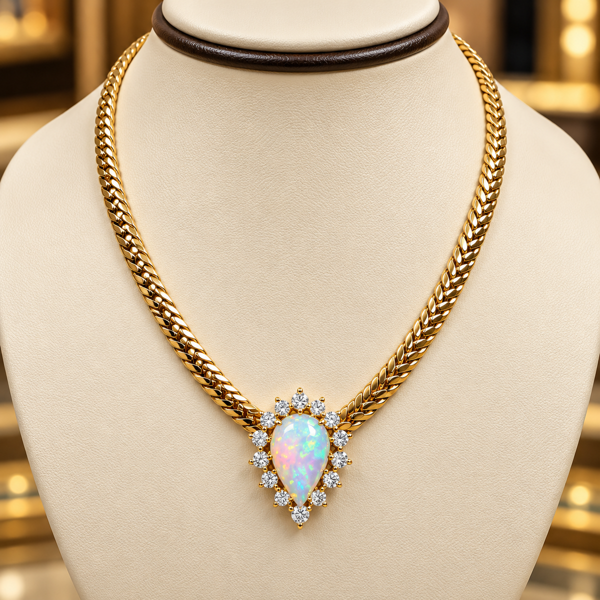 Opal &amp; Diamond Necklace – 14K Yellow Gold