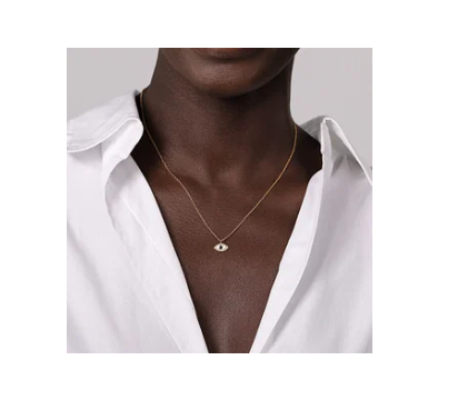14  YG DIAMOND &amp; SAPPHIRE EVIL EYE Necklace