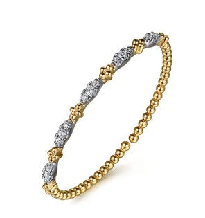 14K White & Yellow Gold Bujukan Beads and Diamond Station Split Bangle Bracelet
