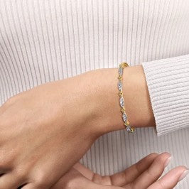 14K White &amp; Yellow Gold Bujukan Beads and Diamond Station Split Bangle Bracelet