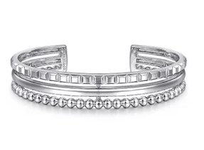 925 Sterling Silver Bujukan and Pyramid Triple Row Bangle