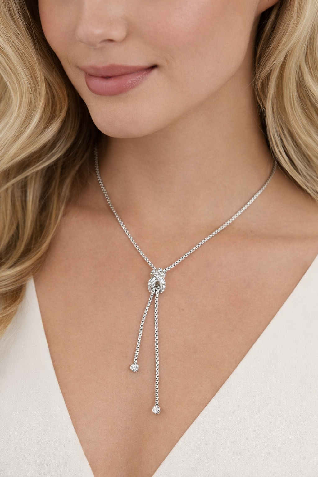 David Yurman Petite X Lariat Necklace Sterling Silver with Diamonds