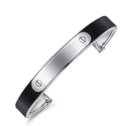 925 Sterling Silver and Leather ID Cuff Bracelet