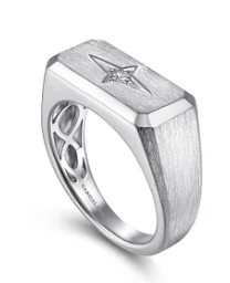 Wide 925 Sterling Silver North Star Ring in Satin Finish