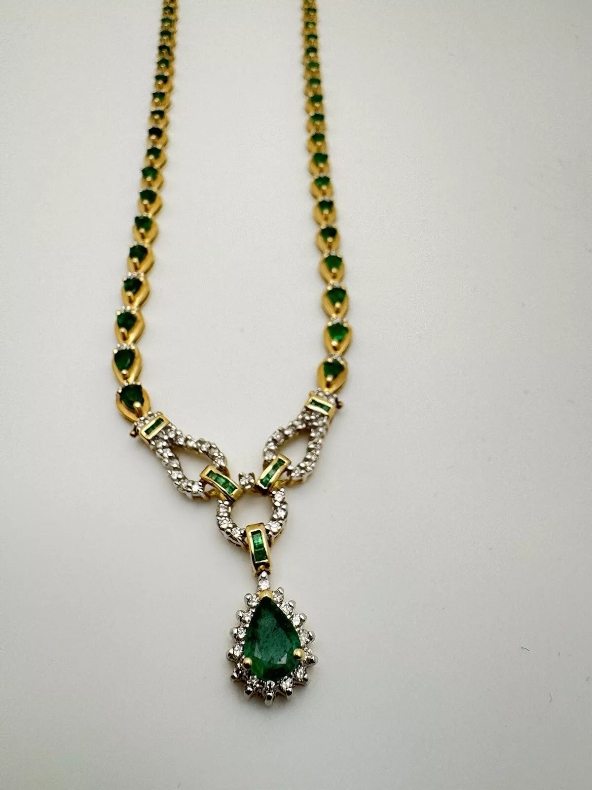 Vintage Estate 14k Gold Fine Precious Emerald And Diamond Toggle Necklace 1.00ct