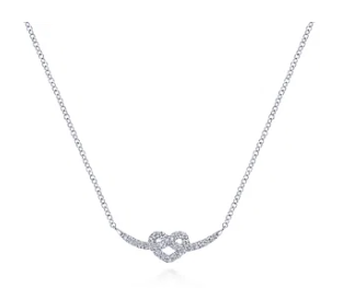 14K White Gold Twisted Diamond Pretzel Heart Necklace