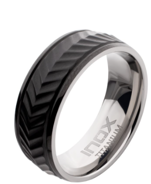 Black IP Titanium Matte Finish Chevron Comfort Fit Ring