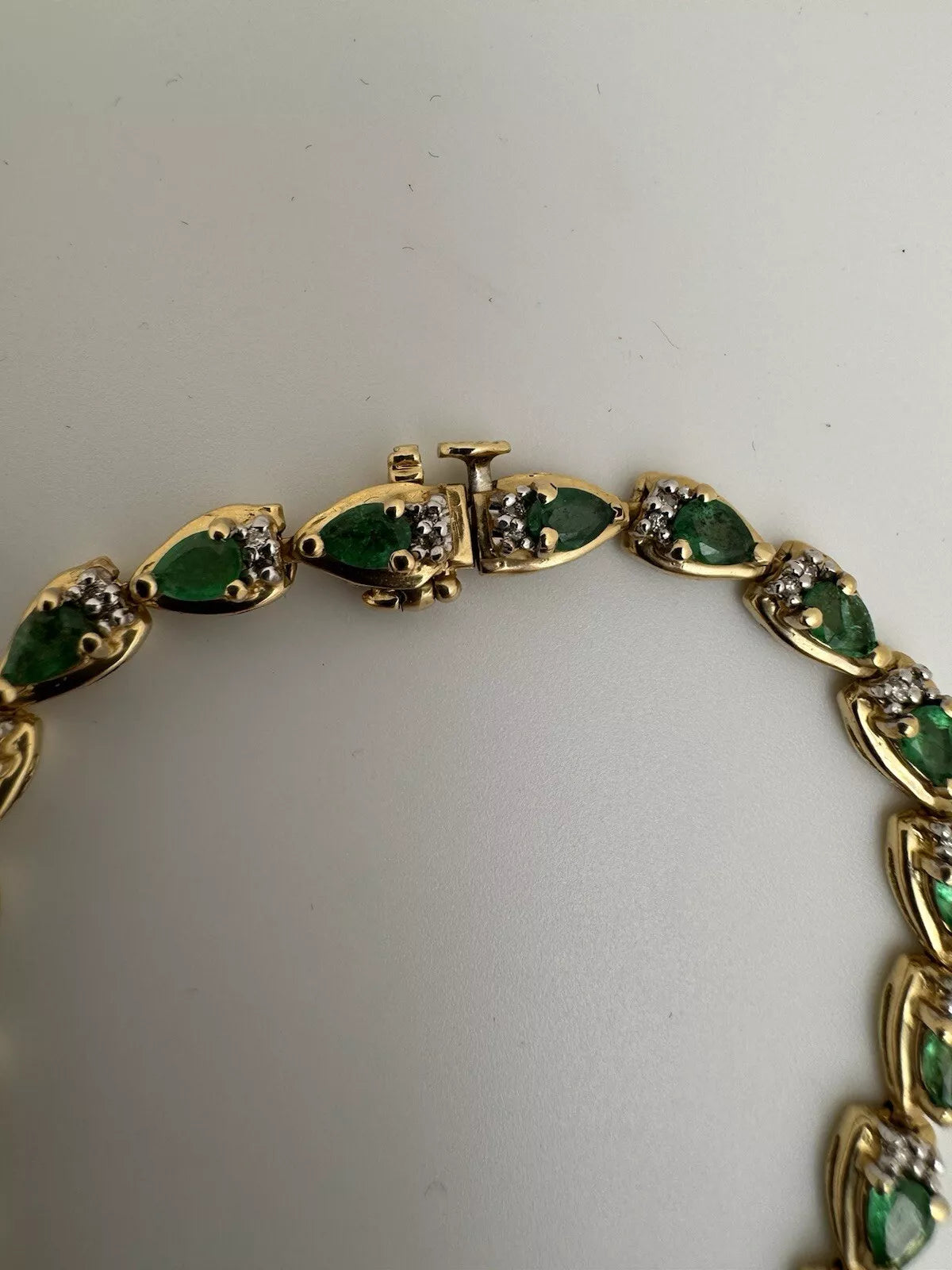 Vintage Estate 14k Gold Fine Precious Emerald And Diamond Toggle Necklace 1.00ct
