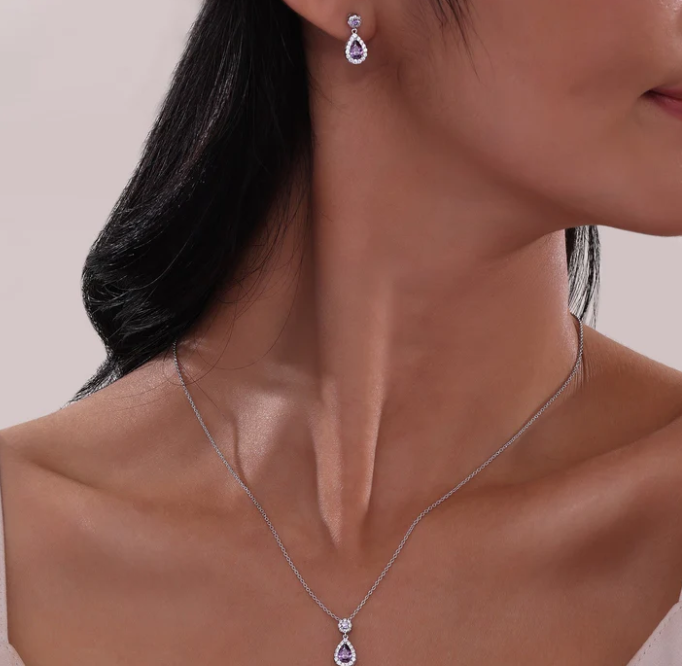 Pear Shape Halo Necklace