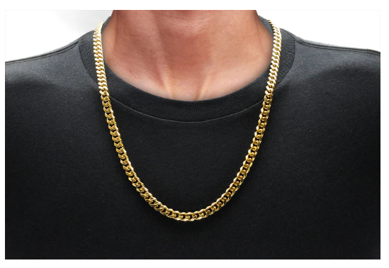 Men&#39;s 7mm Gold Plated Stainless Steel Curb 24&quot; Link Chain