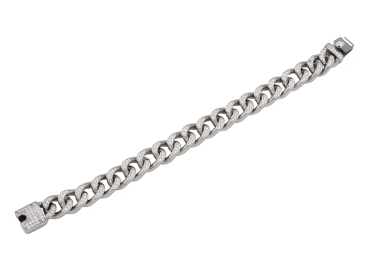 Men&#39;s Stainless Steel Curb Link Chain Bracelet W/ CZ&#39;S