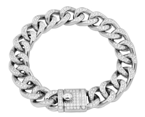 Men&#39;s Stainless Steel Curb Link Chain Bracelet W/ CZ&#39;S