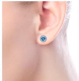 14K White Gold Blue Topaz and Diamond Halo Stud Earrings by Gabriel