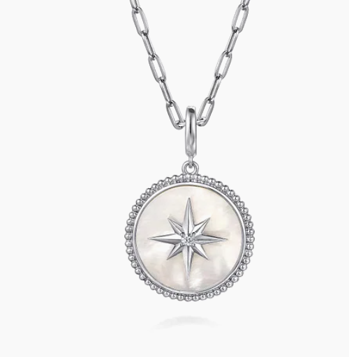 925 Silver Bujukan White Sapphire and Mother Of Pearl  Medallion Pendant by Gabriel & Co.