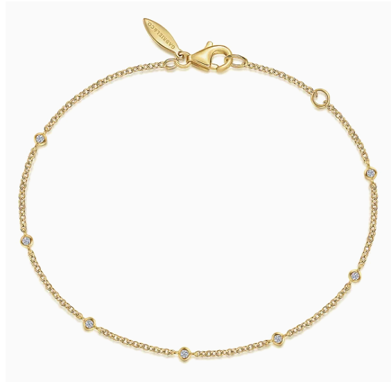 14K Yellow Gold Diamond Stations Chain Bracelet