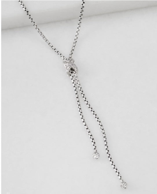 David Yurman Petite X Lariat Necklace Sterling Silver with Diamonds