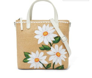 Daisy Dee Embroidery Straw Tote