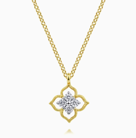 14K Yellow Gold Floral Diamond Pendant Necklace by Gabriel